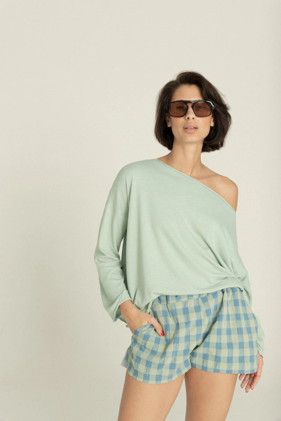 YOUR HUMAN SOUL Karo SHORTS blau/grün